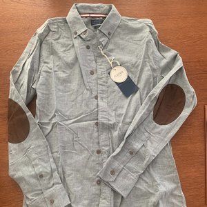 Men's Zara SLIM FIT Grey Shirt with Brown Elbow Pads - Size M